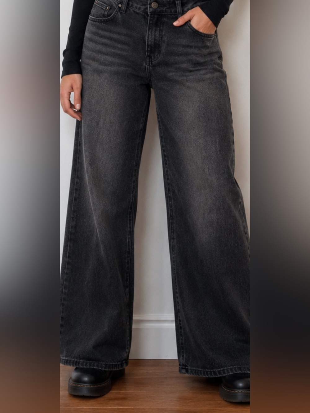 Disclosure 1/25 Black Graphic Wide Leg Jeans Y2K